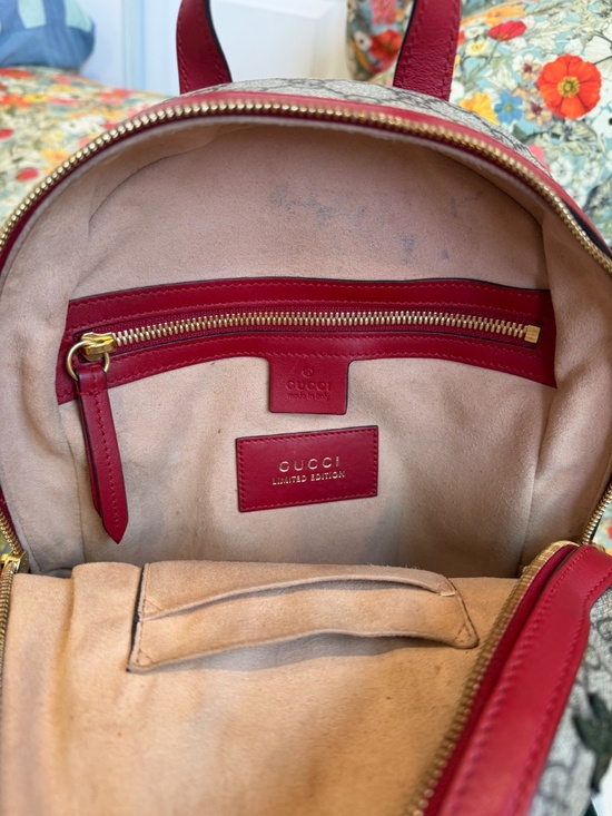 Gucci GG Supreme Kingsnake Floral Embroidered Backpack Beige Red Authentic main image 6